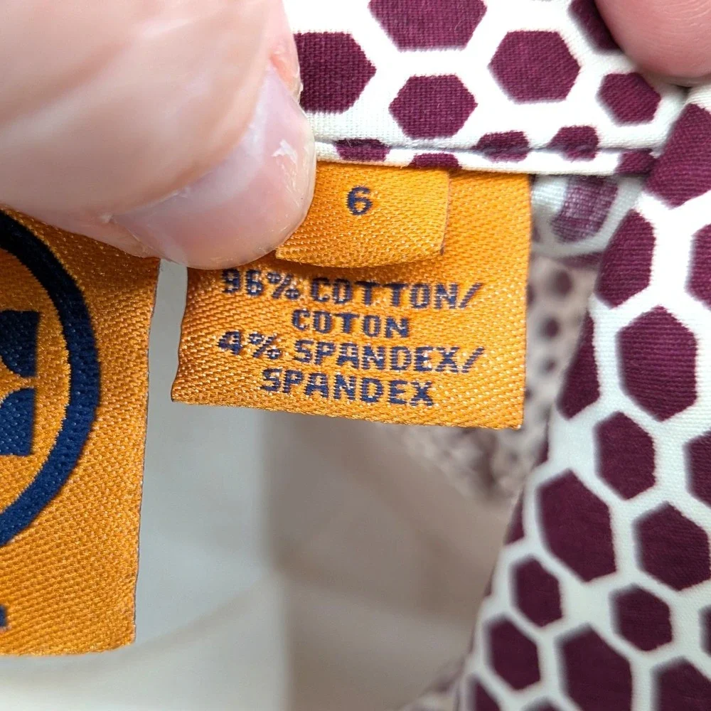 Tory Burch Burgundy‎ Geometric Button Front Shirt 6 Cotton Stretch